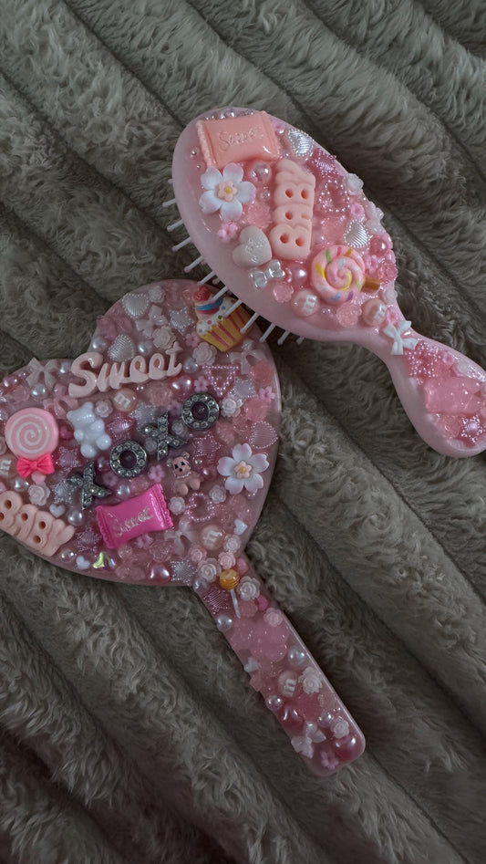 Pink mirror and brush duo