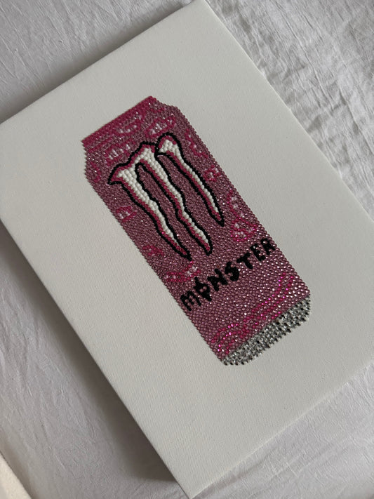 Pink monster can gem canvas