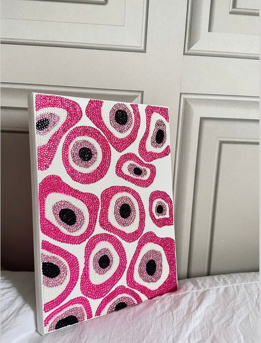 Pink evil eye gem canvas