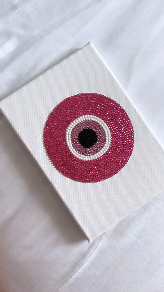 Pink evil eye gem canvas