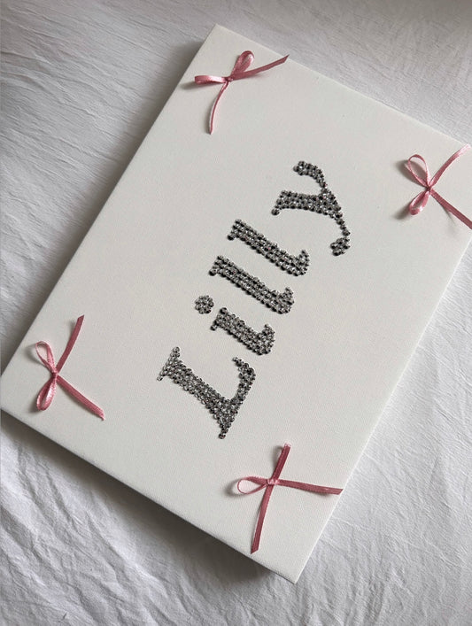Lilly name gem canvas with pink bows