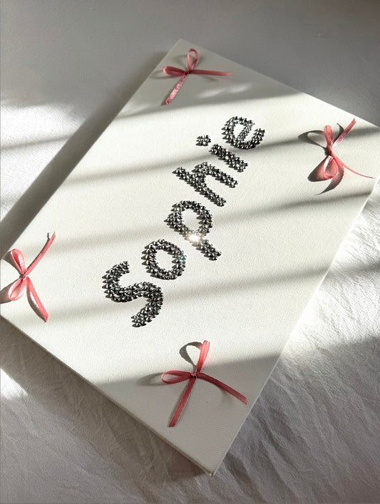 Sophie gem name canvas with pink bows