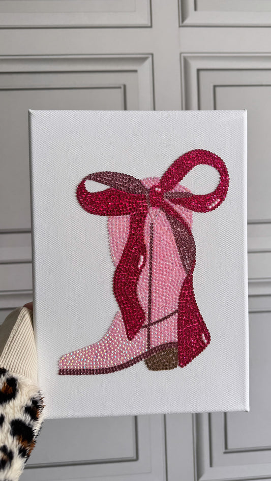 Pink cowboy boot gem canvas