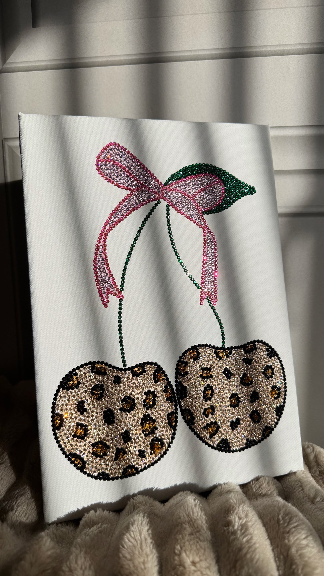 Leopard print cherry gem canvas