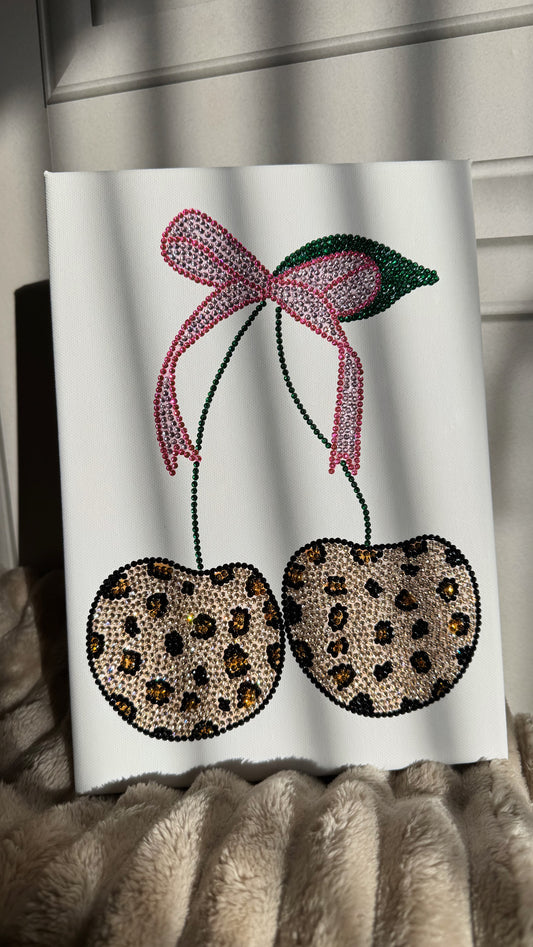 Leopard print cherry gem canvas