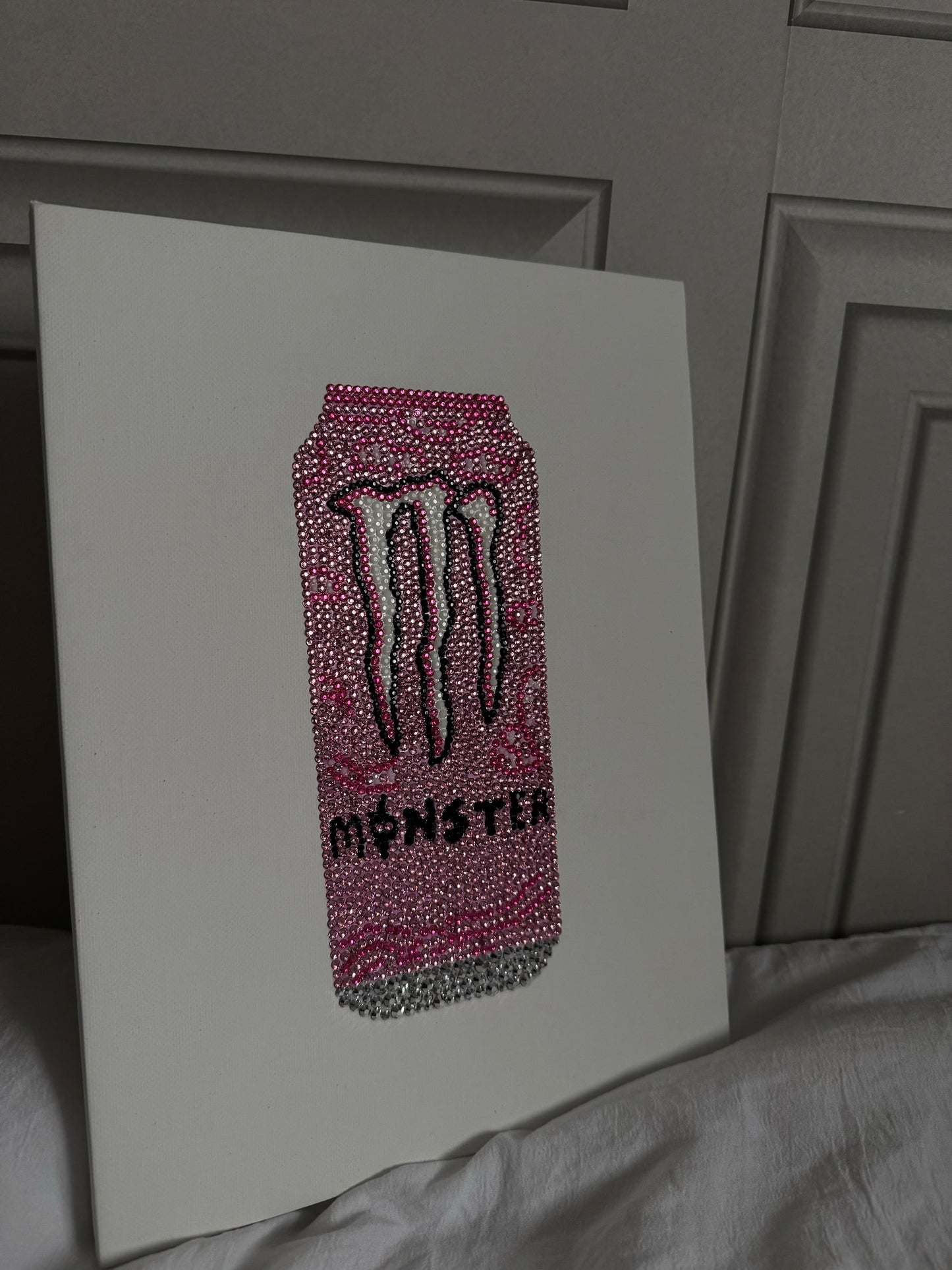Pink monster can gem canvas