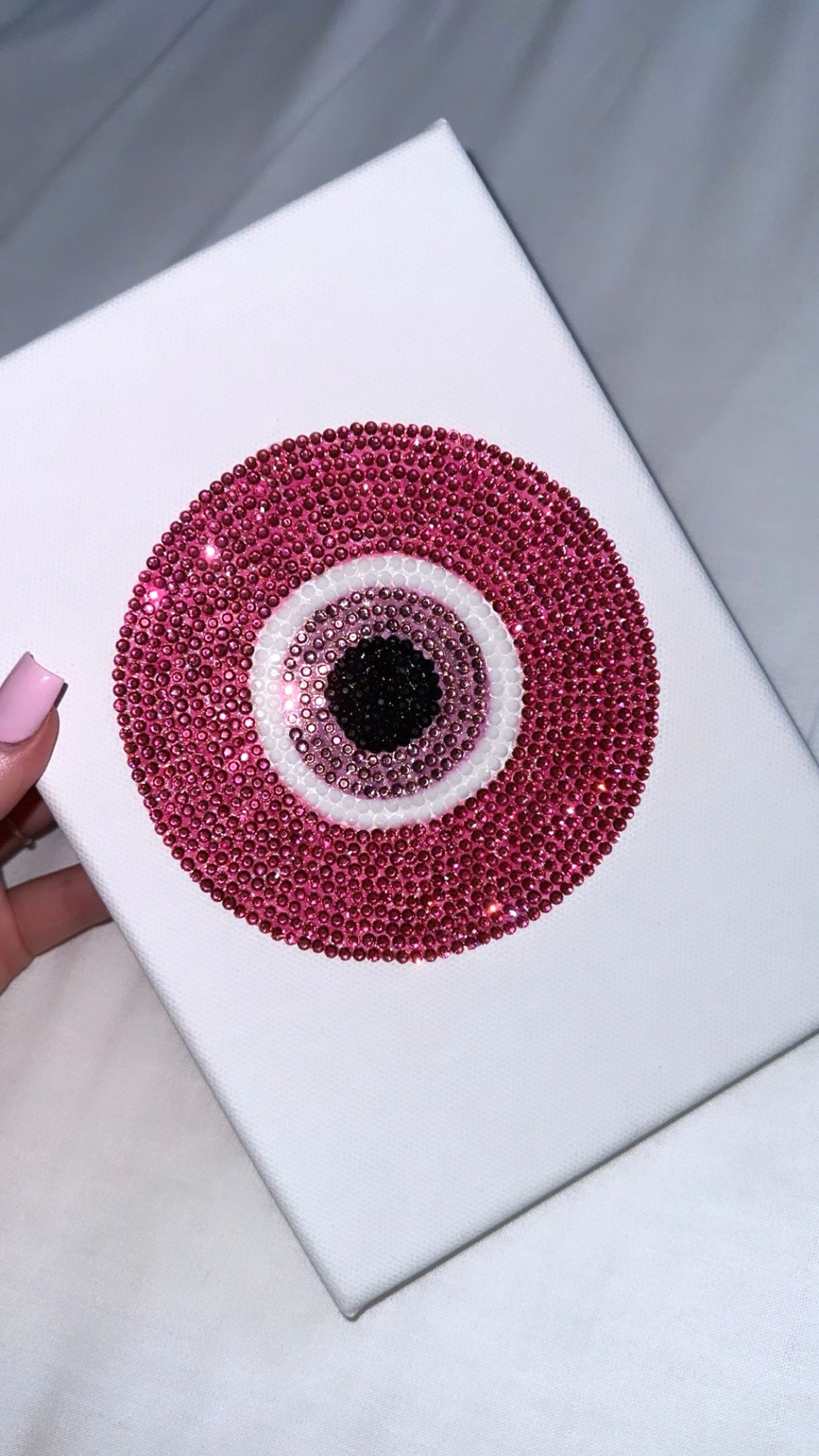 Pink evil eye gem canvas