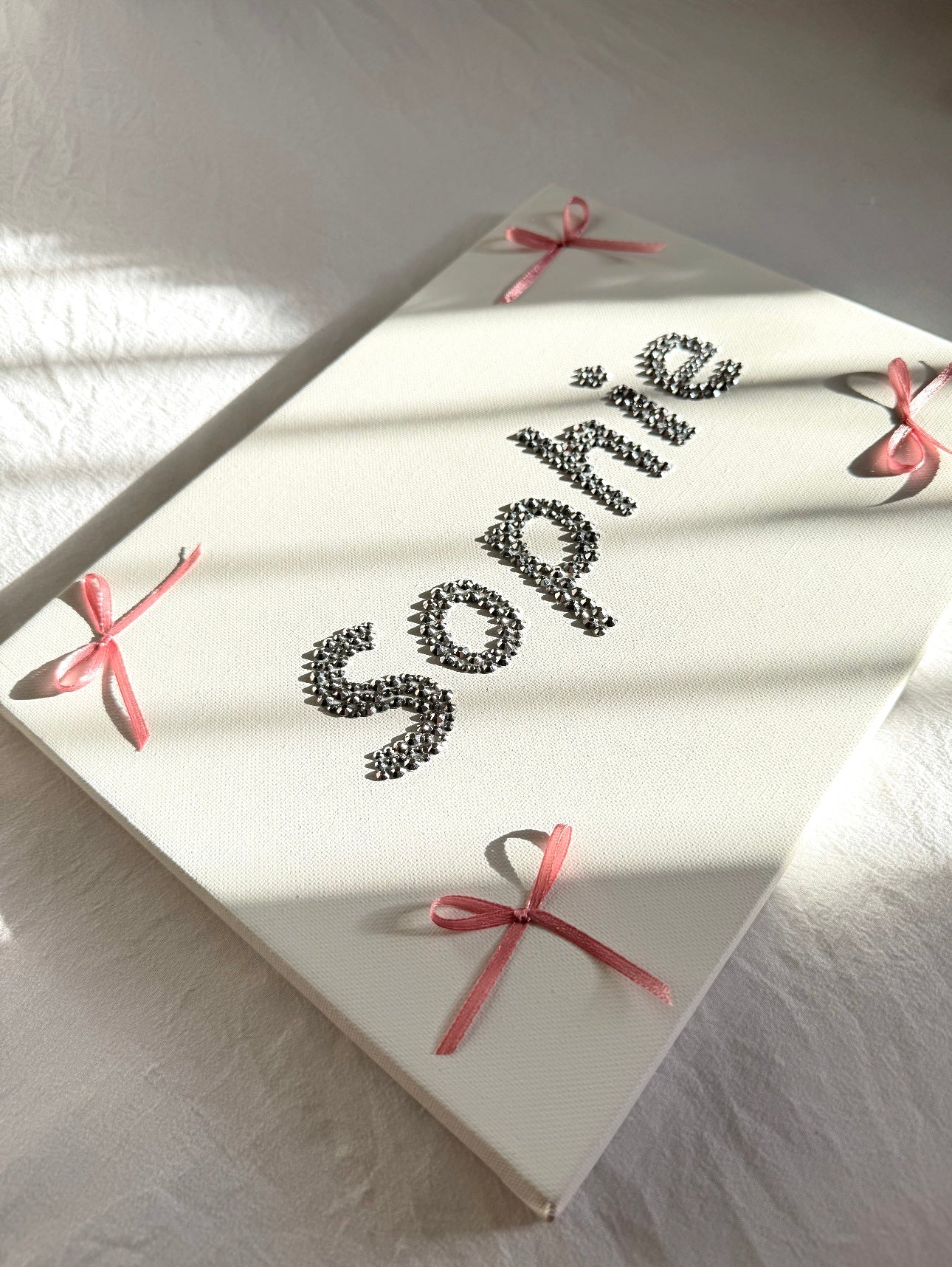 Sophie gem name canvas with pink bows
