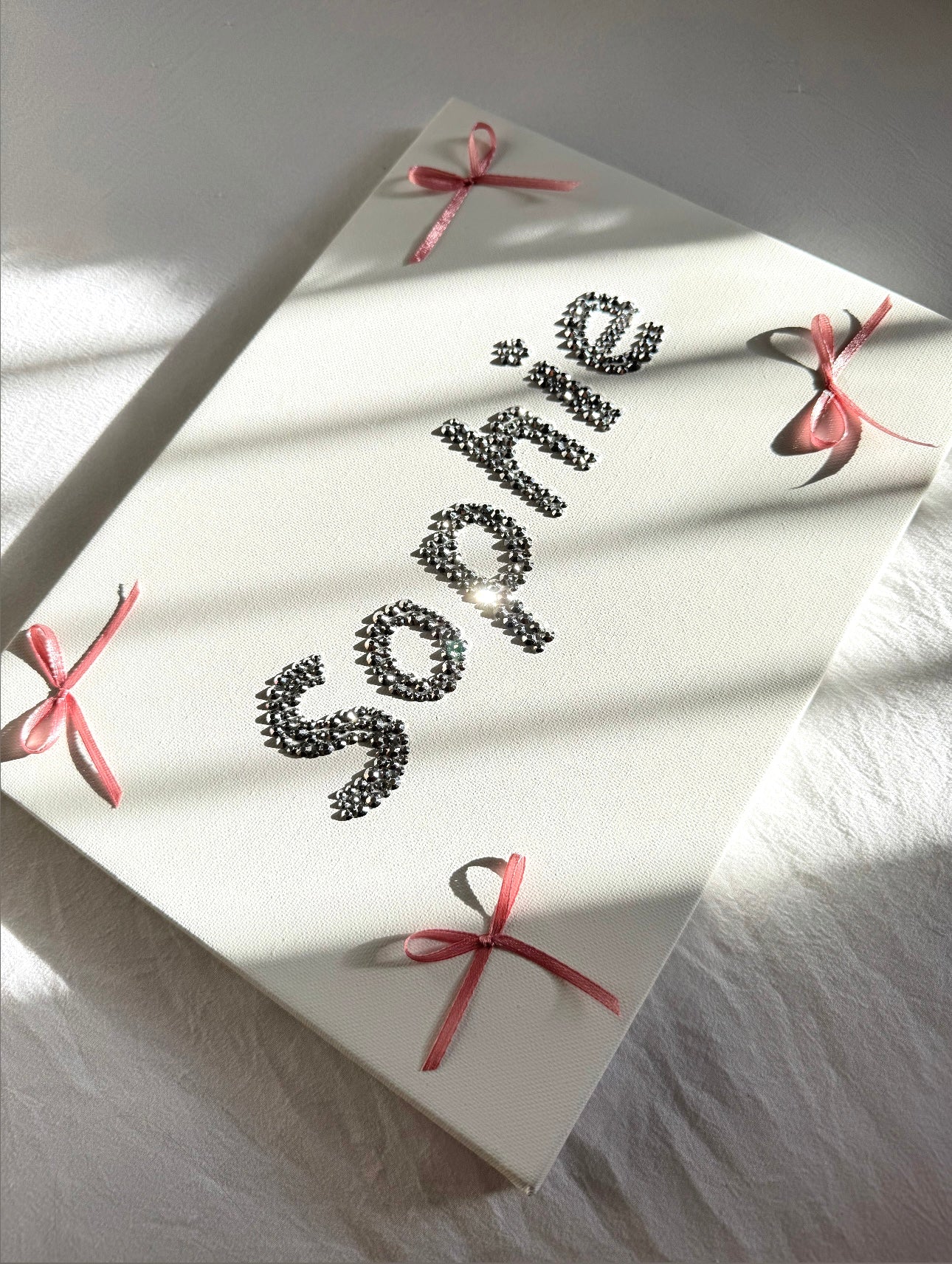 Sophie gem name canvas with pink bows