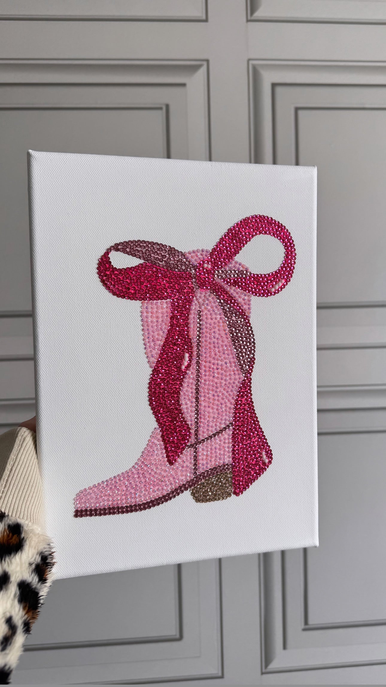 Pink cowboy boot gem canvas