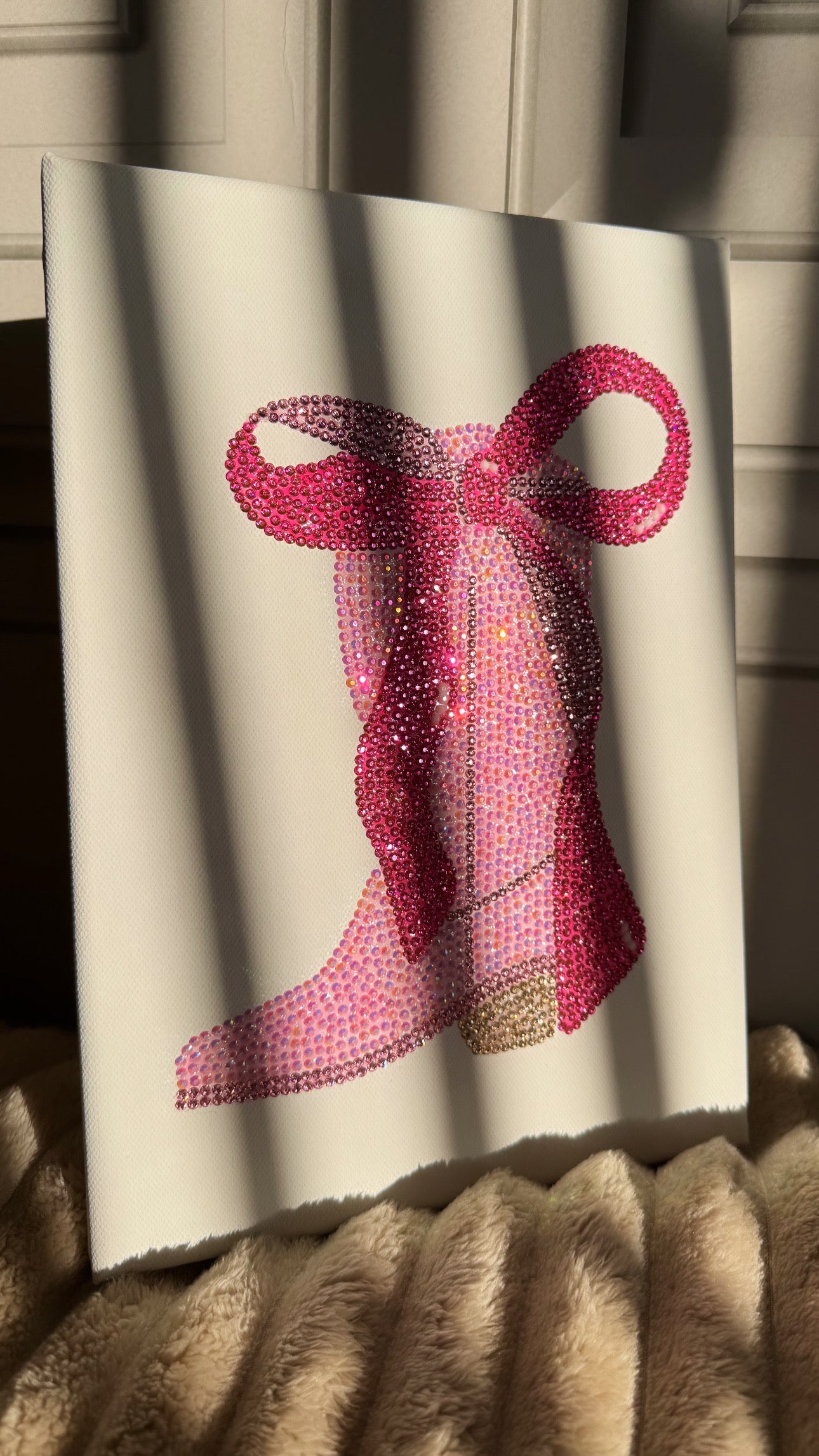 Pink cowboy boot gem canvas
